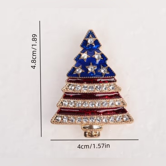 Patriotic 18 k gold plated Christmas  Tree Brooch with Stars - Picture 4 of 5